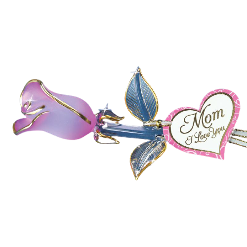 Glass Baron Pink Rose Collectible Figurine with 22Kt Gold Accents