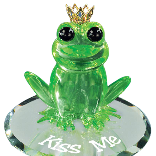 Glass Frog Figurine with Crown Kiss Me Frog Prince Gift Decor