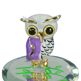 Snowy Owl Handcrafted Glass Figurine with 22Kt Gold & Mirror Base