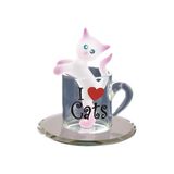 Glass Cat Figurine Kitty in Cup, Home Decorations, Gift for Cat Lovers
