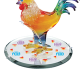 Handcrafted Glass Sunrise Rooster Figurine with Crystals Farmhouse Décor