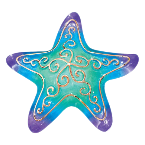 Glass Starfish Figurine with 22K Gold | Ocean Theme Decor | Coastal Beach Gift