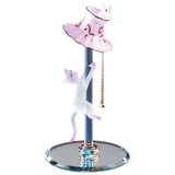 Glass Cat Figurine with Pink Lamp Handcrafted Gift for Cat Lovers