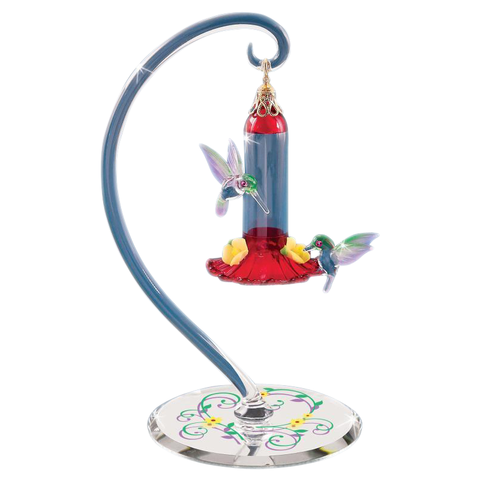 Handcrafted Glass Hummingbird Feeder Figurine