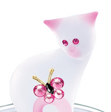 Pretty Kitty Glass Figurine with Butterfly and Crystal Accents