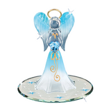 Handcrafted Heavenly Blue Angel Glass Figurine with Crystals and Gold