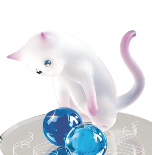 Cat Figurine, Pink & White Cat Statue, Handcrafted Kitten Glass Figurine, Animal Figures Home Décor, Gift Ideas