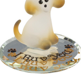 I Ruv You Puppy Figurine Cute Dog Lover Gift with Glass Base and Crystal Accents