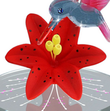 Hummingbird with Red Lily Glass Figurine with Crystals & Mirror Base
