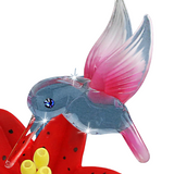 Hummingbird with Red Lily Glass Figurine with Crystals & Mirror Base