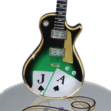 Black Jack Glass Guitar Figurine Crystal Decor with Cards & Gold Accents