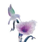 Hummingbird with Fuchsia Flower Handcrafted Glass Figurine with Crystals