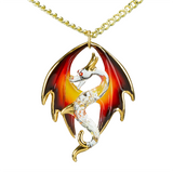 Dragon Necklace | Handcrafted Glass Pendant with Crystals on 18" Gold Chain