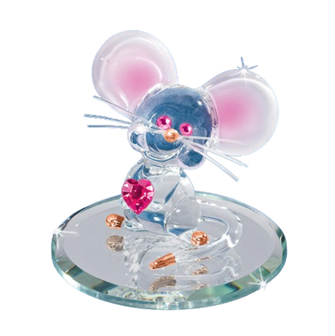 Too Cute Mouse Handcrafted Glass Figurine with Heart & Crystals