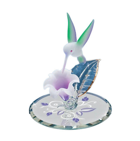 Hummingbird with White and Lavender Lily Handcrafted Glass Figurine