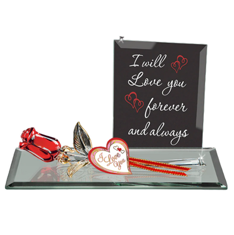 Forever & Always Rose Handcrafted Red Glass Rose with Love Message
