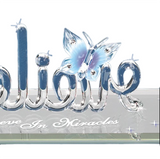 Glass Butterfly Figurine, Handcrafted Blue Butterfly, Believe in Miracles, Crystals Butterfly Decor, Gift for Her, Mom, Wife