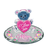 I Love You Mom Bear Handcrafted Glass Figurine Gift