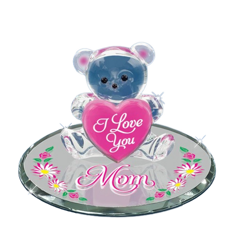 I Love You Mom Bear Handcrafted Glass Figurine Gift