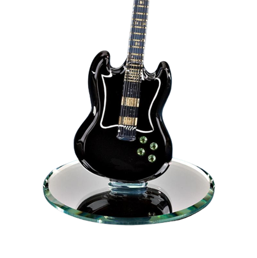 Black Guitar Figurine Handcrafted Collectible with Crystal Accents