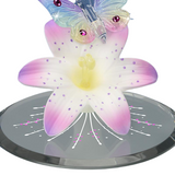Butterfly on Lavender Lily Figurine Handcrafted Glass Butterfly on Lily with Crystals