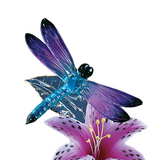 Glass Dragonfly on Lily Figurine Handcrafted Nature Decor Gift