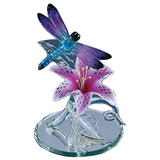 Glass Dragonfly on Lily Figurine Handcrafted Nature Decor Gift
