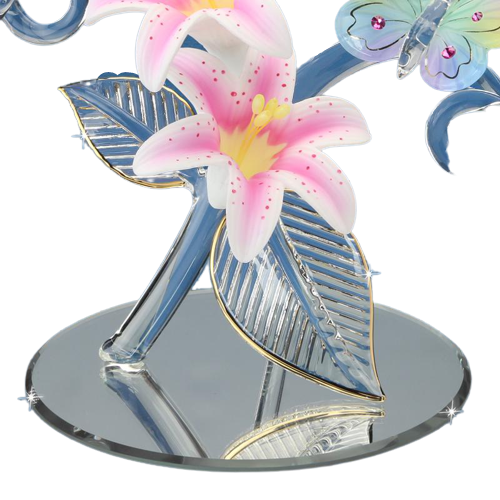 Butterfly Lily Glass Figurine Garden Decor Butterfly Sculpture Gift for Mom Home Display