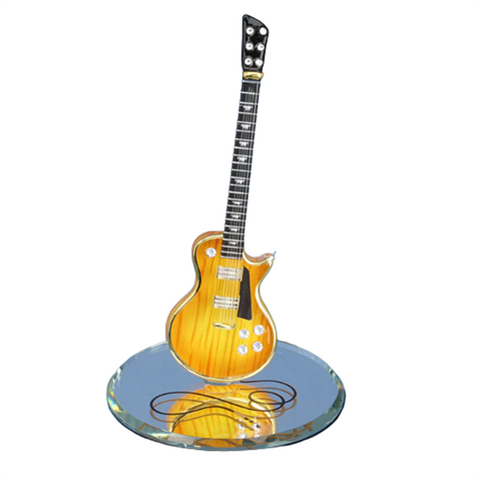 Handcrafted Glass Classic Woodgrain Guitar Figurine Gift Decor