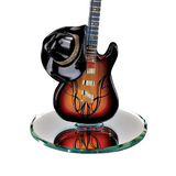 Country Glass Guitar Figurine with Black Hat Music Gift with Crystals & Gold