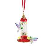 Glass Hummingbird Feeder Ornament with Crystals and Gold
