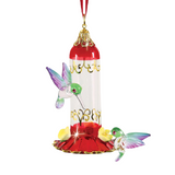 Glass Hummingbird Feeder Ornament with Crystals and Gold