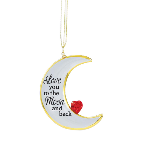 Love You to the Moon Ornament Handcrafted Glass Crescent Moon with Crystals & Gold