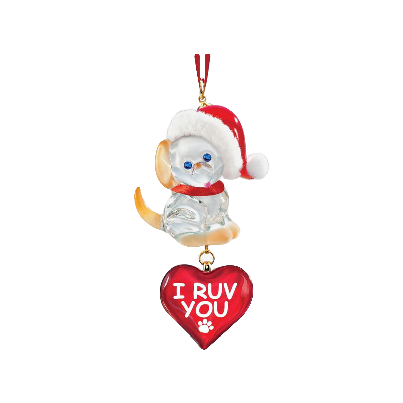 Dog Christmas Ornament I Ruv You Heart Glass Puppy Holiday Decor Pet Lover Gift Hanging Ornament