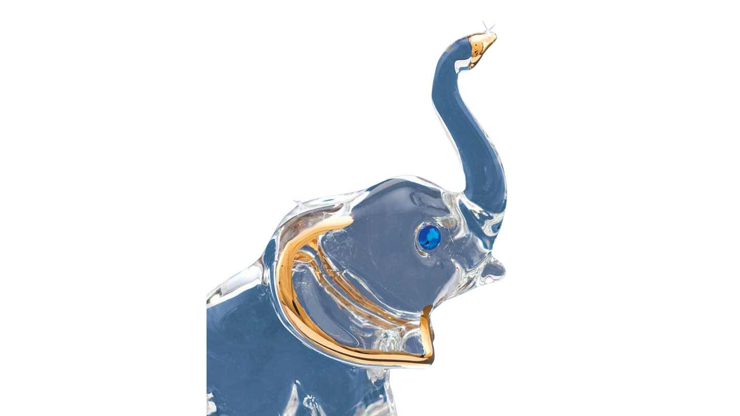 Glass Baron Elephant Figurine with Crystals and 22kt Gold Accents