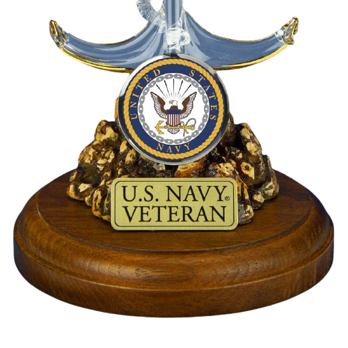 US Anchor Navy Veteran Glass Figurine Accented with 22kt Gold