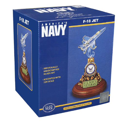 Glass U.S. Navy Veteran F-18 Jet Military Collectibles Figurine