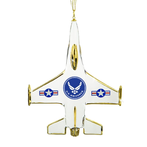 Air Force Jet Ornament, Handmade Glass Ornament, Graduation Gift, Military Ornament, Ornament Gift