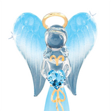 Blue Angelique Glass Angel Figurine with Heart Crystal