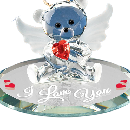 Angel Bear Glass Collectible Figurine with Crystal Heart