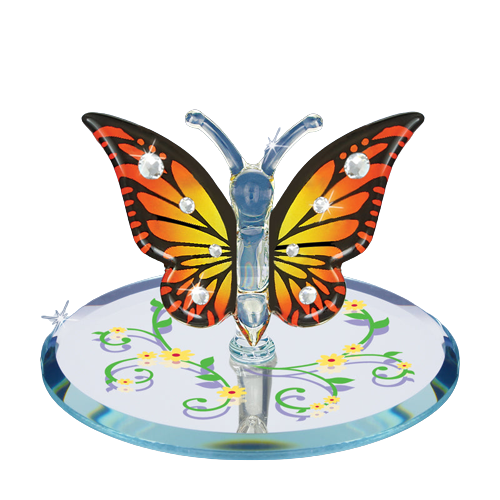 Glass Monarch Butterfly with Crystals Handcrafted Figurine