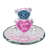 Pink Bear Figurine "Love You to the Moon and Back" Glass Heart Gift