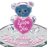 Pink Bear Figurine "Love You to the Moon and Back" Glass Heart Gift