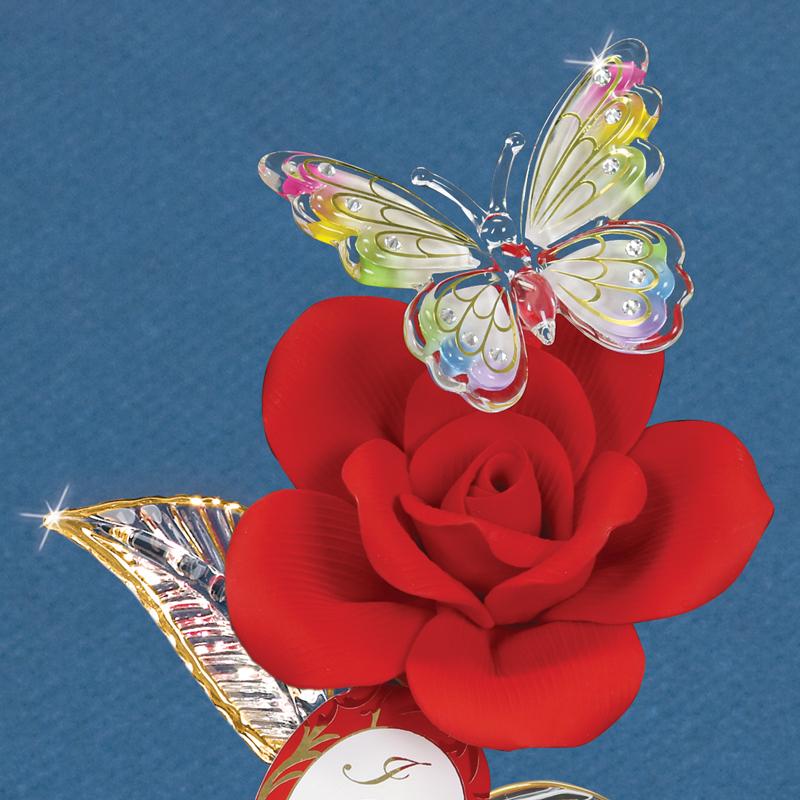 Butterfly and Red Rose I Love You Glass Handcrafted Collectible Figurine