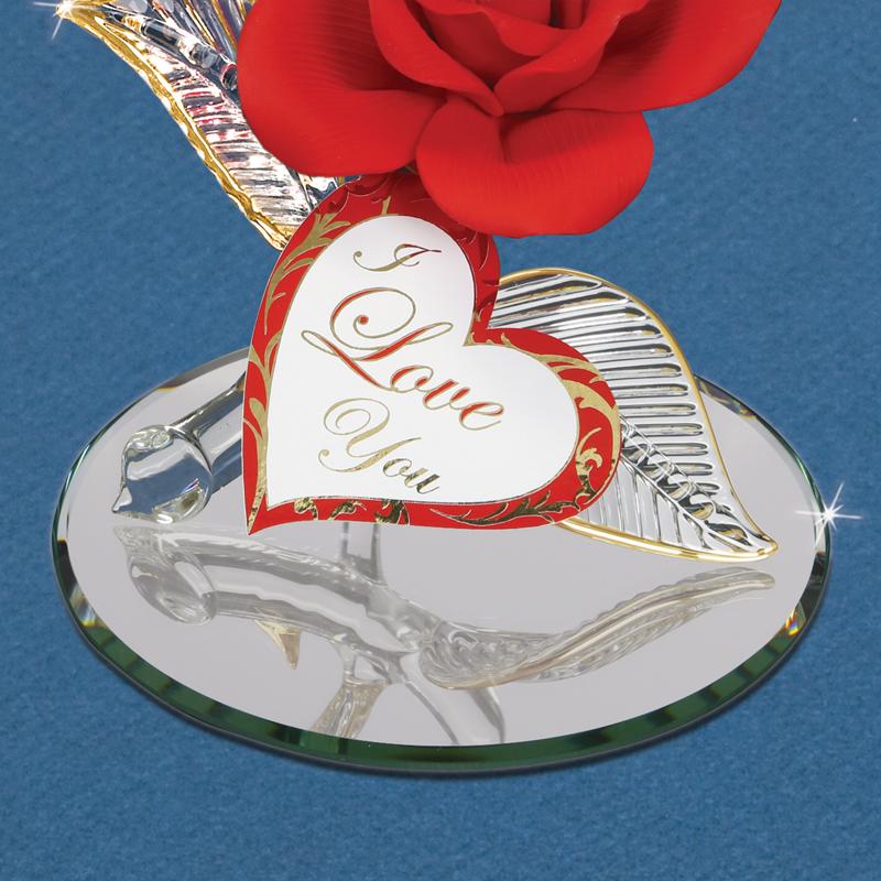Butterfly and Red Rose I Love You Glass Handcrafted Collectible Figurine