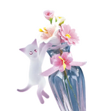 Cute Cat with Vase Figurine Handcrafted Pink Cat with Flowers on Glass