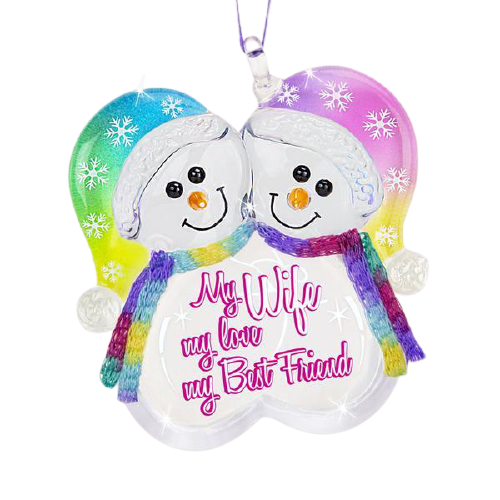 Glass Baron Snow Couple Handcrafted Ornament