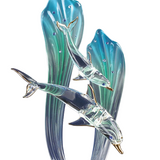 Large Dolphin and Baby Glass Figurine | Sea Grass Ocean Decor | Sea Life Gift