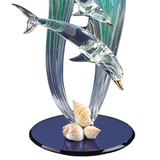 Large Dolphin and Baby Glass Figurine | Sea Grass Ocean Decor | Sea Life Gift