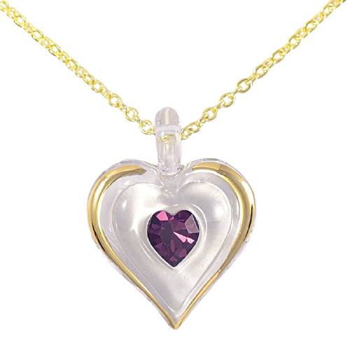 February Birthstone Heart Necklace Purple Crystal Gold Pendant Birthday Gift for Her